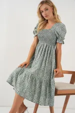 Robe fleurie à manches courtes pour femme 2556 - Menthe