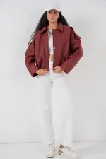 Kadın Oversize Deri Ceket 1055 - Kiremit