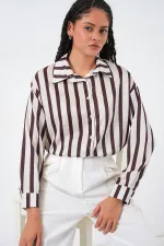 3964 Hafif Dökümlü Saten Gömlek - M. Kahverengi