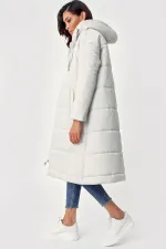 5120 Hooded Long Puffer Jacket - Ecru