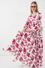 Kadın Desenli Uzun Tesettür Elbise 2585 - V. Kırmızı