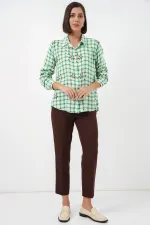 Kadın Desenli Oversize Viskon Gömlek 20371 - Yeşil