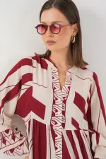 Robe longue hijab à motifs pour femme 2585 - Bordeaux