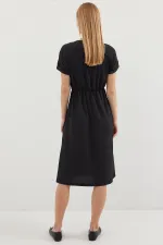 2378 V-Neck Slit Knitted Dress - Black