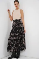 Jupe en mousseline à motifs pour femme 8057 - Noire