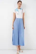 Jupe plissée aspect cuir 8009 - Bleue
