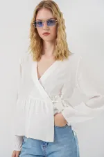 Kadın Yandan Bağlamalı Uzun Kollu Bluz 996 - Beyaz