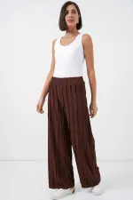 Kadın Dokulu Esnek Örme Pantolon 30077 - Kahverengi