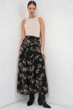 Jupe en mousseline à motifs pour femme 8057 - Noire