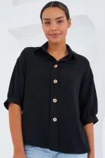 Chemise oversize en lin noir à manches courtes pour femme 20240