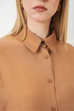 Kadın Dokulu Gömlek Pantolon İkili Takım 6710 - Camel