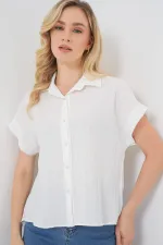 Women's Striped Short Sleeve Shirt 20324 - White