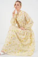 Women's Patterned Hijab Dress 2583 - Yellow