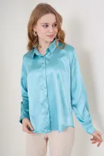 3964 Hafif Dökümlü Saten Gömlek - Mint
