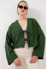 Tie-Front Linen Kimono 960 - Emerald Green