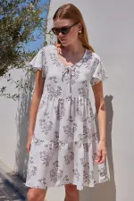 2352 V-Neck Short Dress - Light Brown