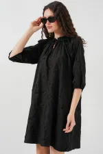 Kadın Desenli Kısa Elbise 2528 - Siyah