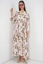 Women's Patterned Long Hijab Dress 2585 - I. Brown