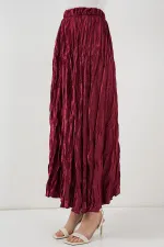 Jupe longue froissée brillante pour femme 8034 - Bordeaux