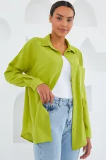 Chemise oversize en lin à poche unique 20153 - Vert pétrole
