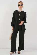 Ensemble deux pièces tunique et pantalon à lacets pour femme 6744 - Noir