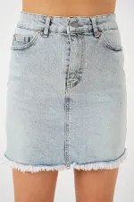 Women's Tassel Mini Denim Skirt 8051 - Blue