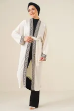 5865 Embroidered Knitted Long Kimono - White