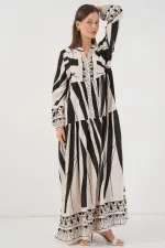 Robe longue hijab à motifs pour femme 2585 - Noir