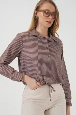 Chemise rayée à manches longues 20276 - Marron