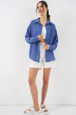 Kadın Uzun Oversize Gömlek 20320 - İndigo