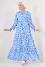 Robe hijab à motifs 2145 - Bleue