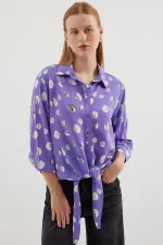 20243 Tied Front Patterned Shirt - Lilac