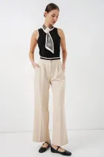 Pantalon large en tissu pour femme 30088 - Crème