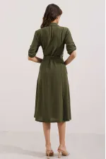 Women's Khaki Belted Shirt Dress 2442