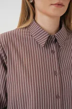 Chemise rayée à manches longues 20276 - Marron
