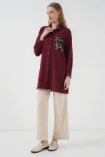 5851 Cep Detaylı Gömlek Tunik - Bordo