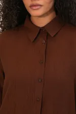 Women's Textured Shirt and Pants Two-Piece Set 6710 - Brown Women's Textured Shirt and Pants Two-Piece Set 6710 - Brown
