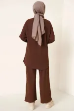 Ensemble hijab tricoté deux pièces T5858 - Marron