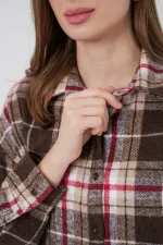 Women's Plaid Pattern Oversize Lumberjack Shirt 3854 Mink