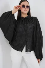 Women's Batwing Sleeve Oversize Shirt 20368 - Black Women's Batwing Sleeve Oversize Shirt 20368 - Black