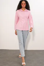 Kadın Belden Oturtmalı Poplin Gömlek 20384 - Pembe