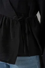 Kadın Yandan Bağlamalı Uzun Kollu Bluz 996 - Siyah