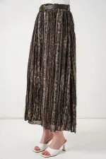 Kadın Kemerli Desenli Etek 8074 - Çağla