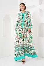 Robe hijab à motifs authentiques 2423 - Verte