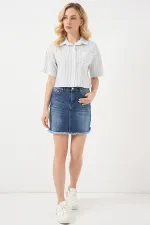 Women's Striped Crop Shirt 20342 - Light Blue