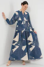Robe hijab à motifs authentiques 2423 - K. Indigo