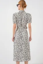 2213 Kısa Kol Viskon Elbise - C.Beyaz