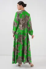 Robe hijab à motifs authentiques 2423 - Noir - Vert
