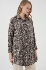 5944 Patterned Long Shirt Tunic - C. Brown