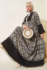 Robe hijab en viscose à motifs crème et noir pour femme 2423